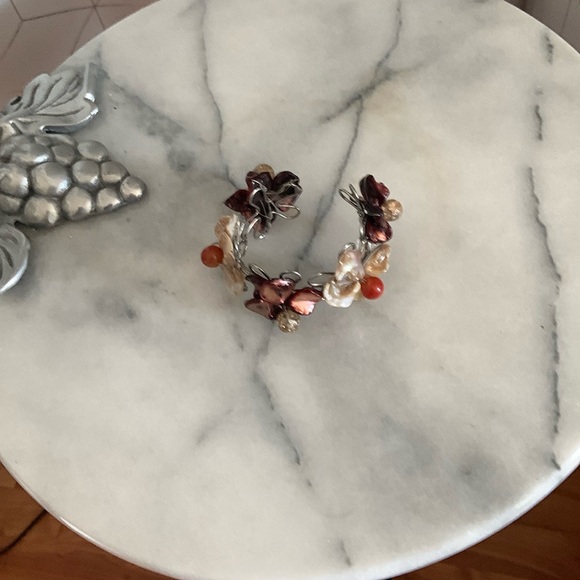 Handcrafted Cuff Bracelet with Pearl and Beads - Picture 2 of 4